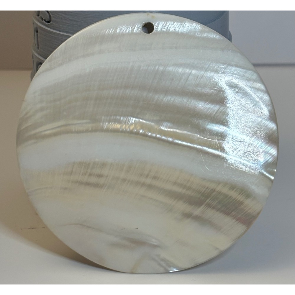 Vintage Mother of Pearl Iridescent Round Disc Pendant Large Shell Focal Bead